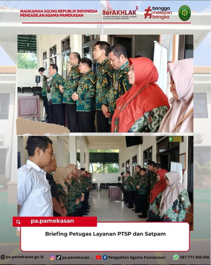 Jajaran Pimpinan PA Pamekasan Perkuat Komitmen Pelayanan Prima melalui Briefing Rutin PTSP